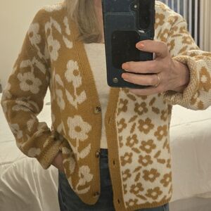 SO Mustard and Cream Floral Cardigan